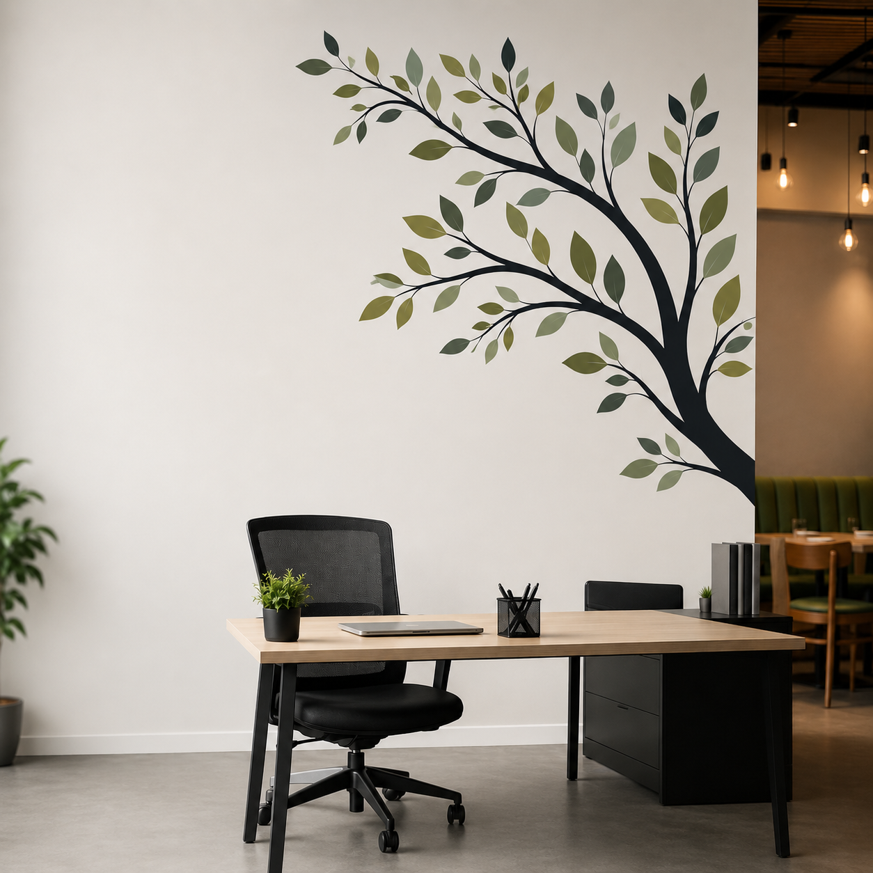 Premium peel-and-stick wall graphics and decals for office interiors, restaurants and retail spaces
