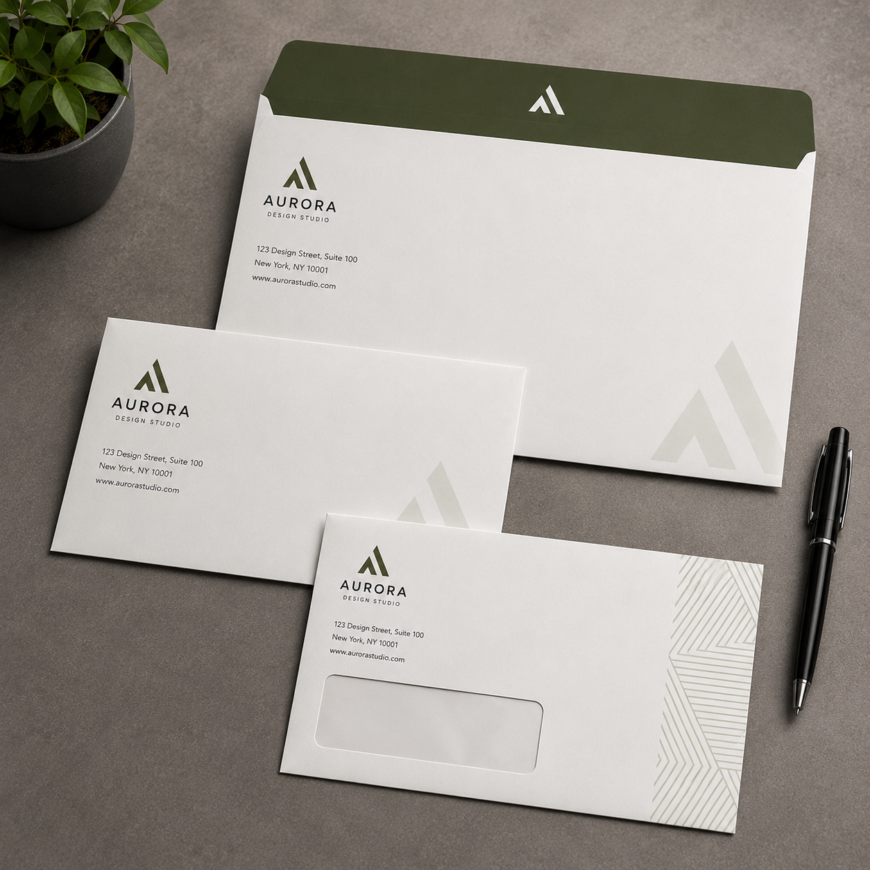 Custom printed branded envelopes in DL, C5 and C4 sizes with company logo and colours